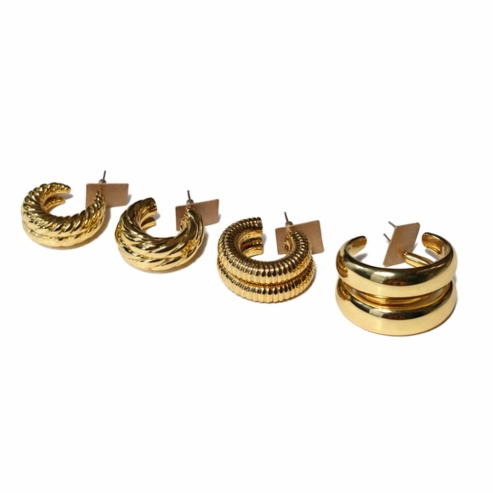 Chic Gold-Tone Textured Fashion Hoop Earrings Set of 4